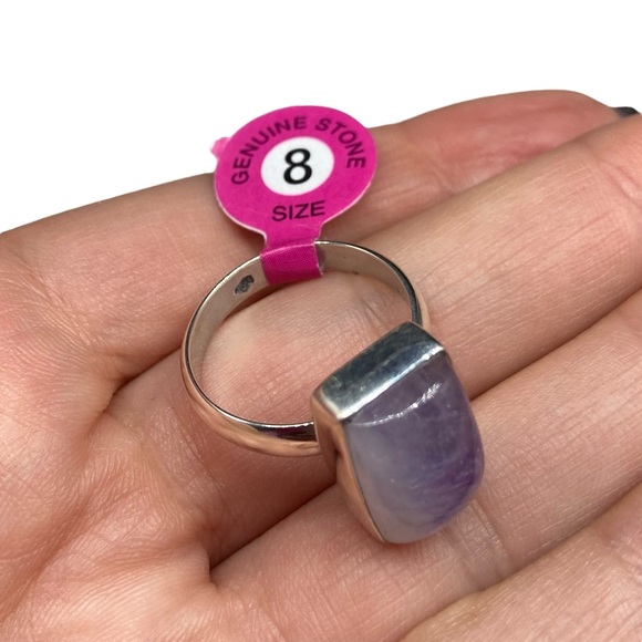 Purple Flash Rainbow Moonstone Ring Size 8 Solid 925 Sterling Silver Boho Stone - Picture 10 of 10